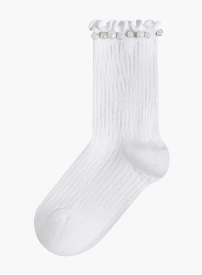 Celeste Pack Of 2 Girls Socks Crew Length Pearl Embellished Design Ramadan Collections - Image 2